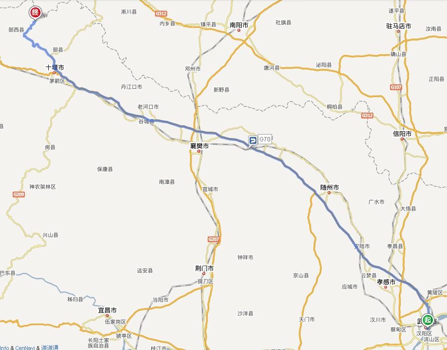 进入g70 2,沿g70行驶480公里,从郧西出口离开 3,从郧西县城往东走图片
